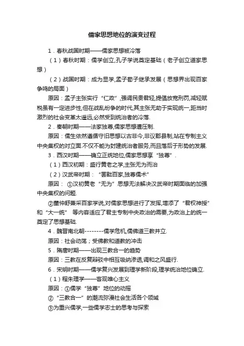 儒家思想地位的演变过程
