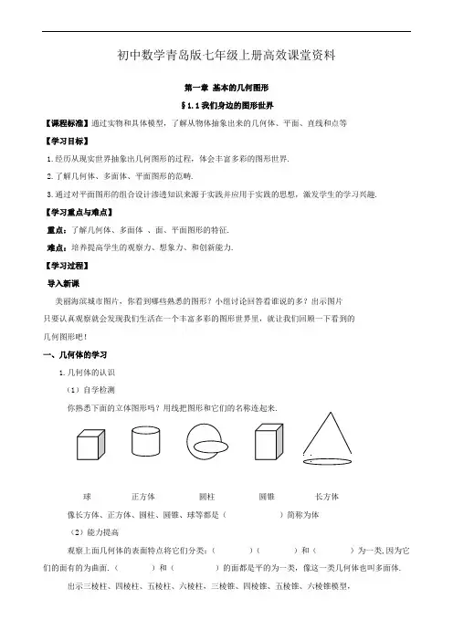 初中数学青岛版七年级上册高效课堂资料1.1我们身边的图形世界 教案刘明勋