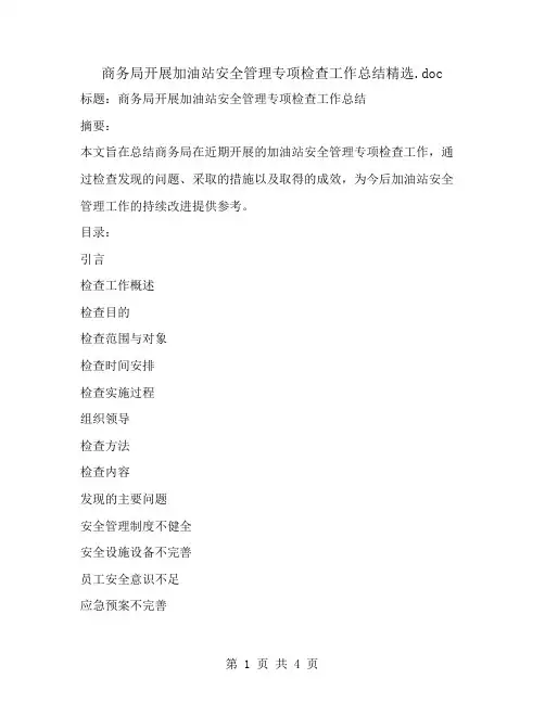 商务局开展加油站安全管理专项检查工作总结精选