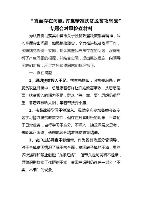 镇脱贫攻坚个人自查剖析整改发言材料