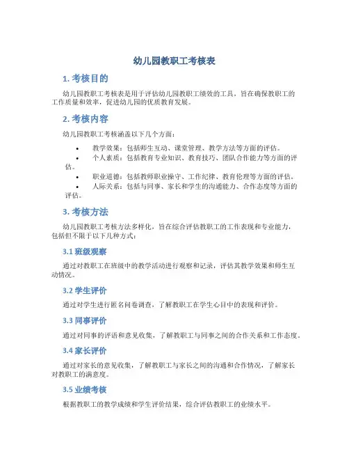 幼儿园教职工考核表