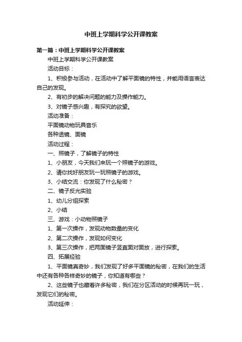中班上学期科学公开课教案