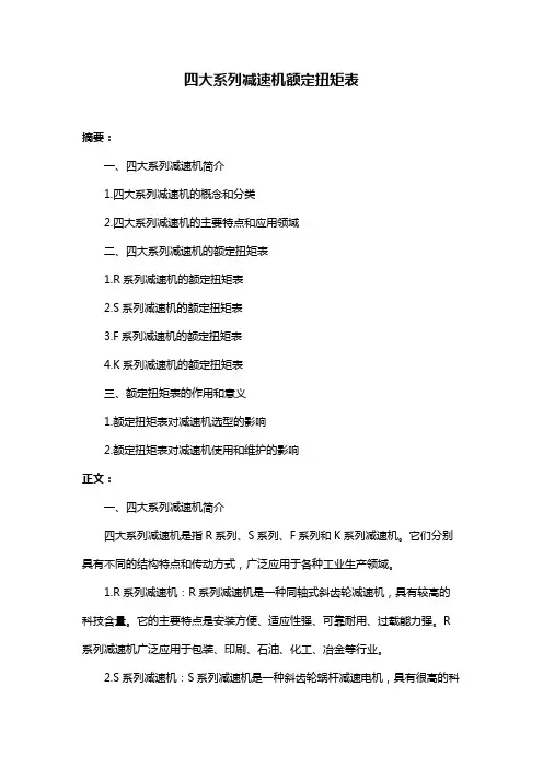四大系列减速机额定扭矩表