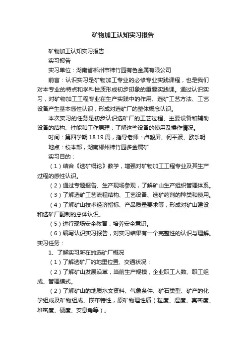矿物加工认知实习报告