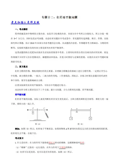 专题12 杠杆再平衡问题-决战中考物理压轴题、高频题、高分值题解题技巧(解析版)