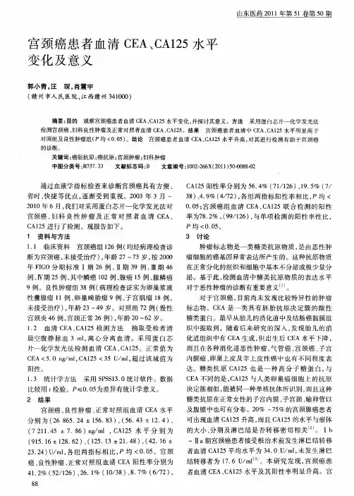 宫颈癌患者血清CEA、CA125水平变化及意义