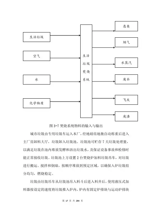 图7焚烧系统物料的输入与输出城垃圾由专用垃圾车运入本厂经
