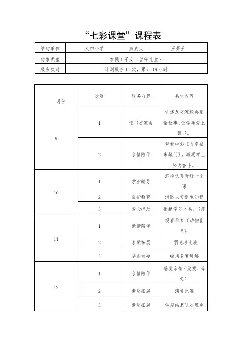 七彩课堂课程表