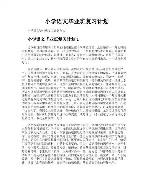 小学语文毕业班复习计划