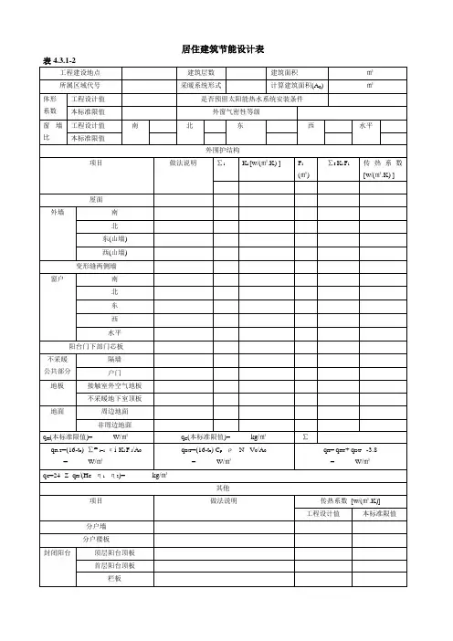 居住建筑节能设计表2