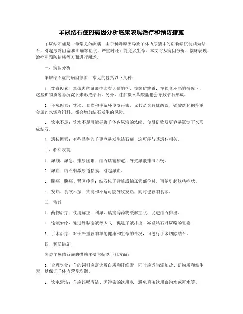 羊尿结石症的病因分析临床表现治疗和预防措施