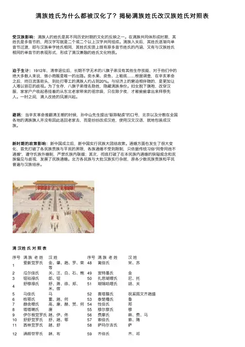 满族姓氏为什么都被汉化了？揭秘满族姓氏改汉族姓氏对照表