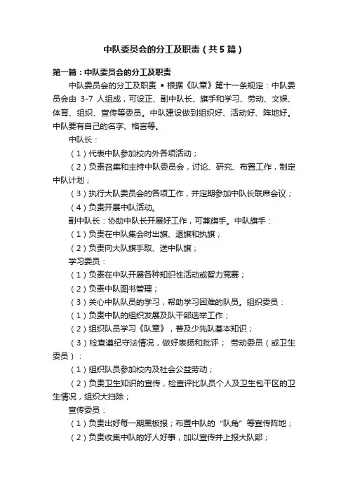 中队委员会的分工及职责（共5篇）