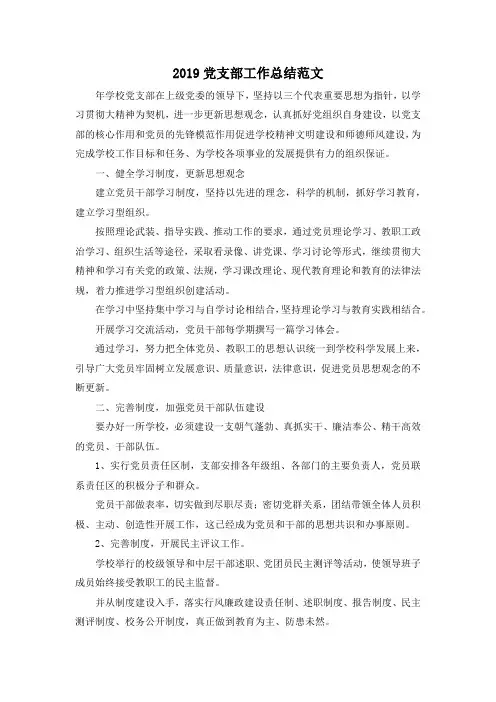 最新-2019党支部工作总结范文02019 精品