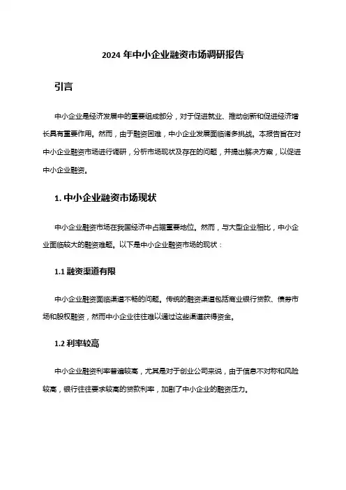 2024年中小企业融资市场调研报告