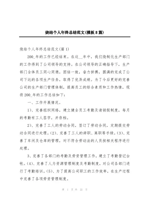 烧结个人年终总结范文(模板8篇)