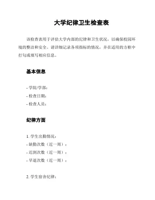 大学纪律卫生检查表