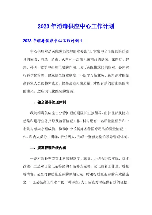2023年消毒供应中心工作计划