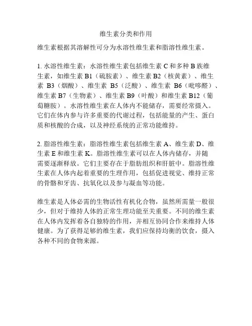 维生素分类和作用