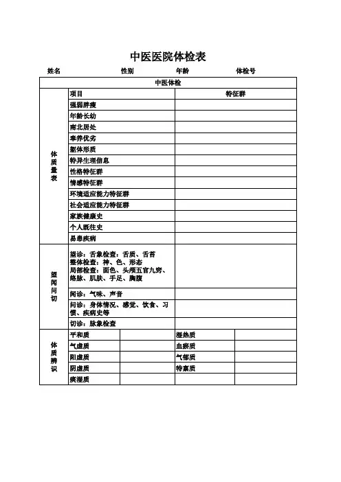 中医医院体检表