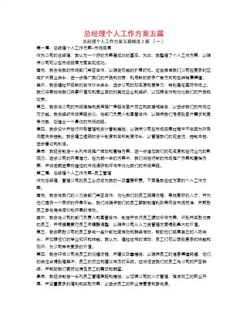 总经理个人工作计划五篇2篇