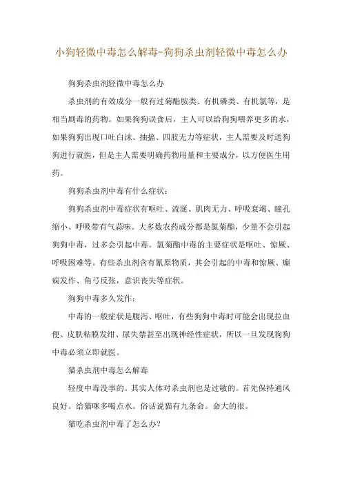 小狗轻微中毒怎么解毒-狗狗杀虫剂轻微中毒怎么办