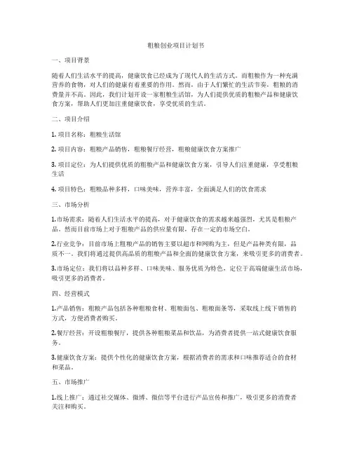 粗粮创业项目计划书