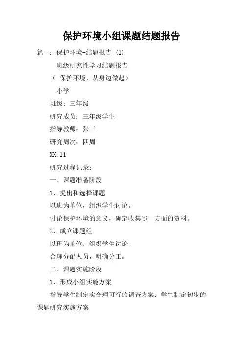 保护环境小组课题结题报告
