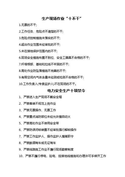 十不干、电力生产十项禁令