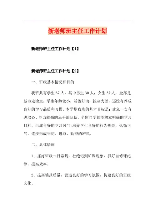 新老师班主任工作计划