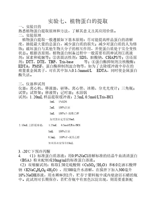 实验七、植物蛋白的提取