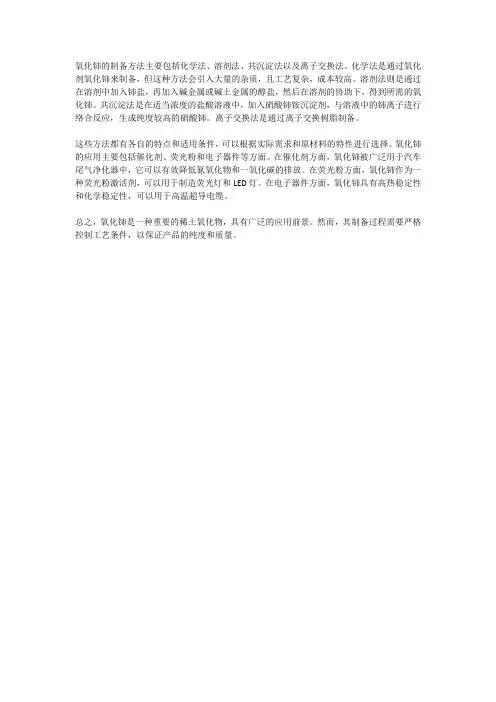 氧化铈的制备方法和应用