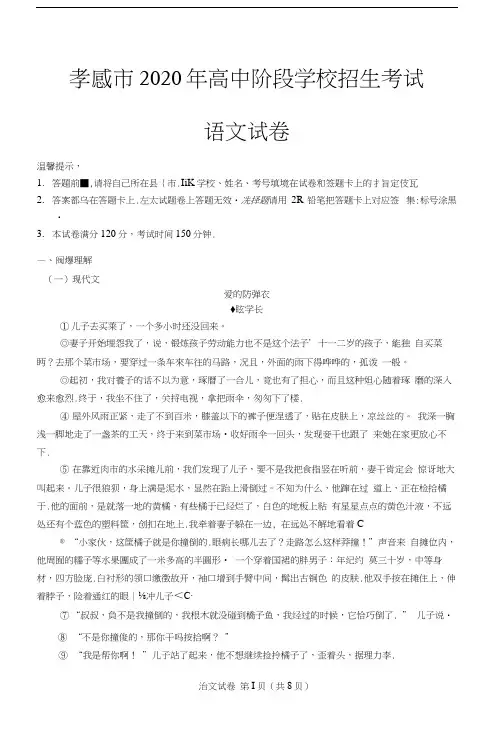 2020年湖北省孝感市中考语文试卷(含答案)