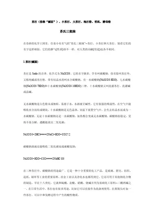 苏打（俗称“碱面”）、小苏打、大苏打、泡打粉、明矾、酵母粉