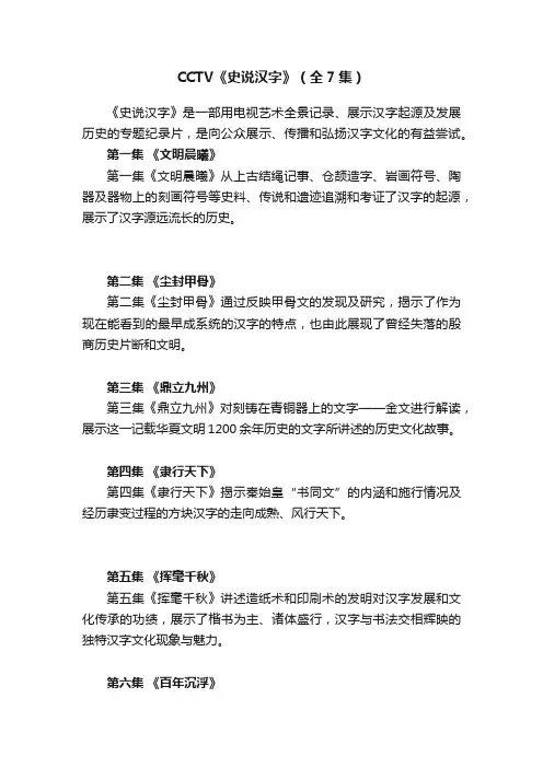 CCTV《史说汉字》（全7集）