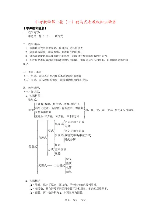 中考数学第一轮(一)数与式鲁教版知识精讲