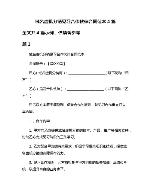 域名虚机分销见习合作伙伴合同范本4篇
