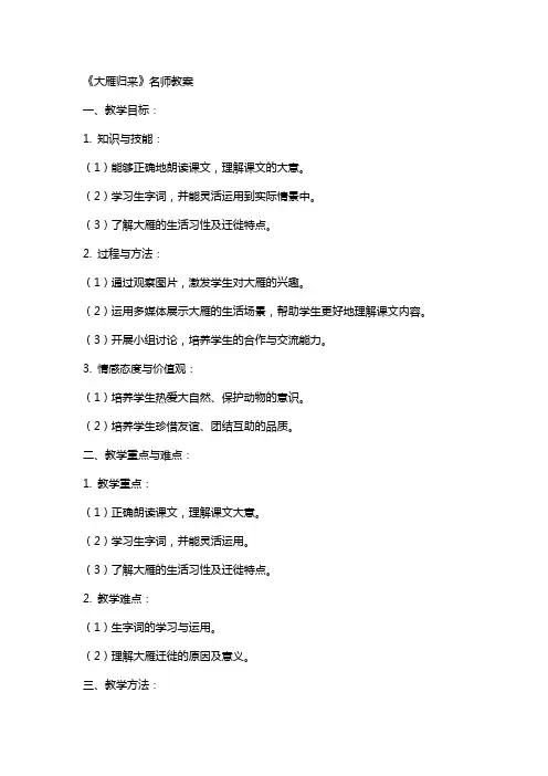 《大雁归来》名师教案