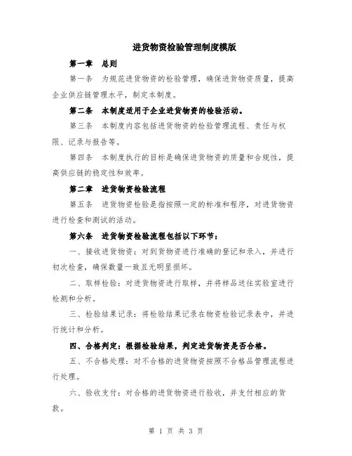 进货物资检验管理制度模版