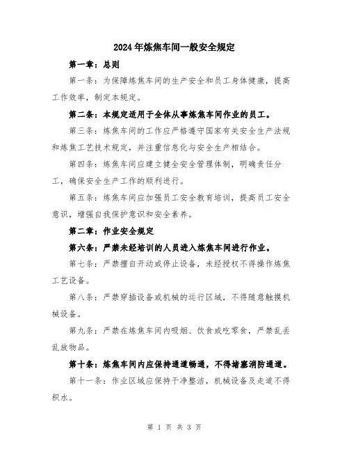 2024年炼焦车间一般安全规定