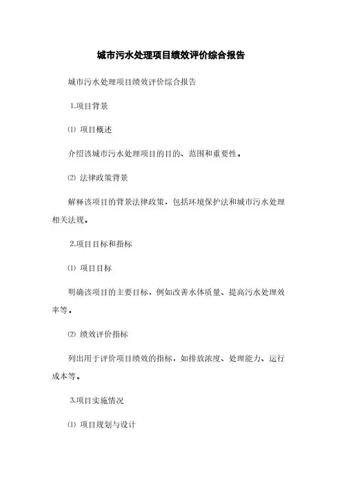 城市污水处理项目绩效评价综合报告(2023最新版)