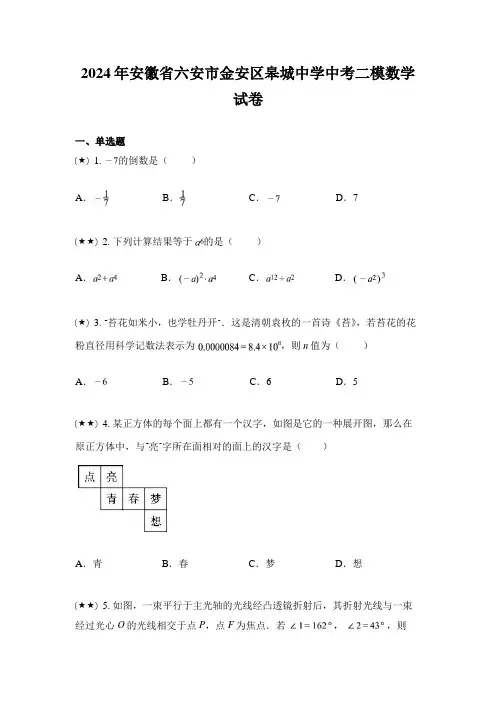 2024年安徽省六安市金安区皋城中学中考二模数学试卷
