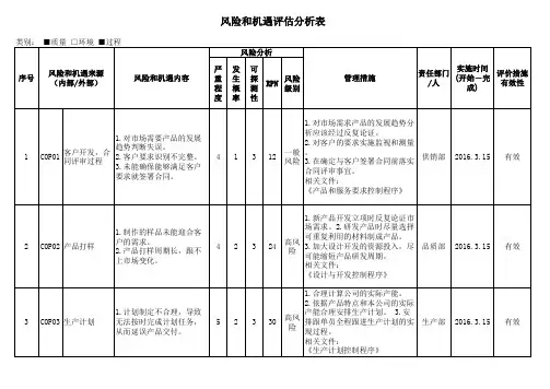 风险和机遇评估分析表
