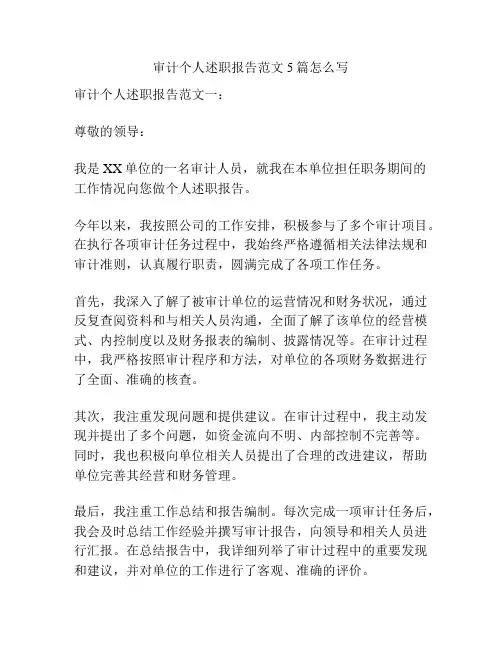 审计个人述职报告范文5篇怎么写