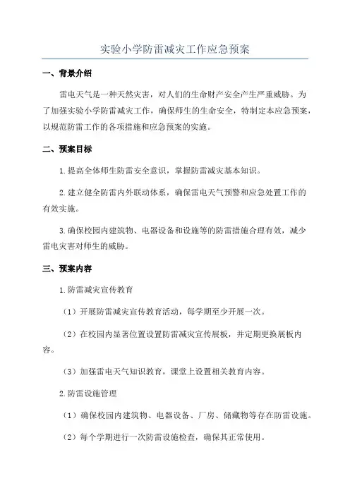 实验小学防雷减灾工作应急预案