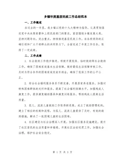 乡镇年度基层民政工作总结范本