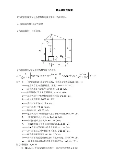 塔吊稳定性验算计算书
