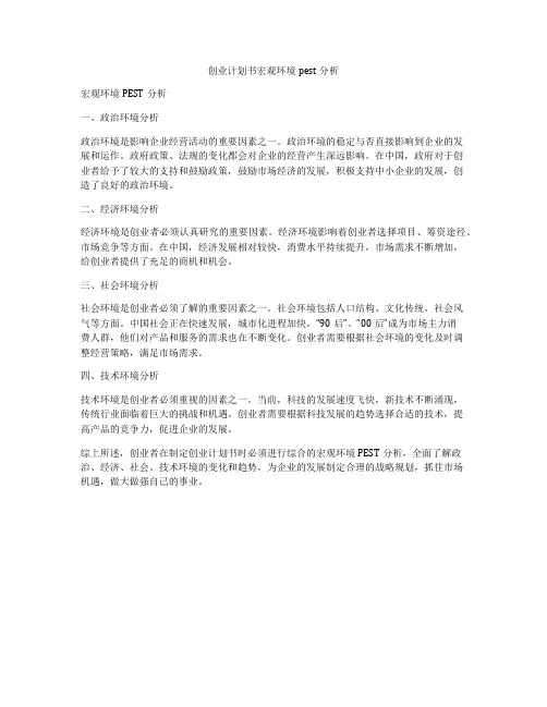创业计划书宏观环境pest分析