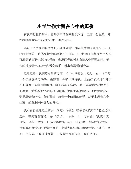 小学生作文留在心中的那份