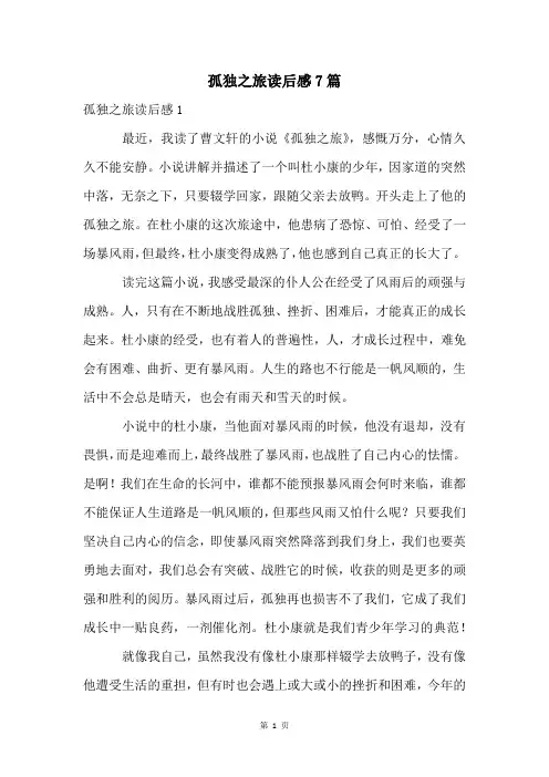 孤独之旅读后感7篇